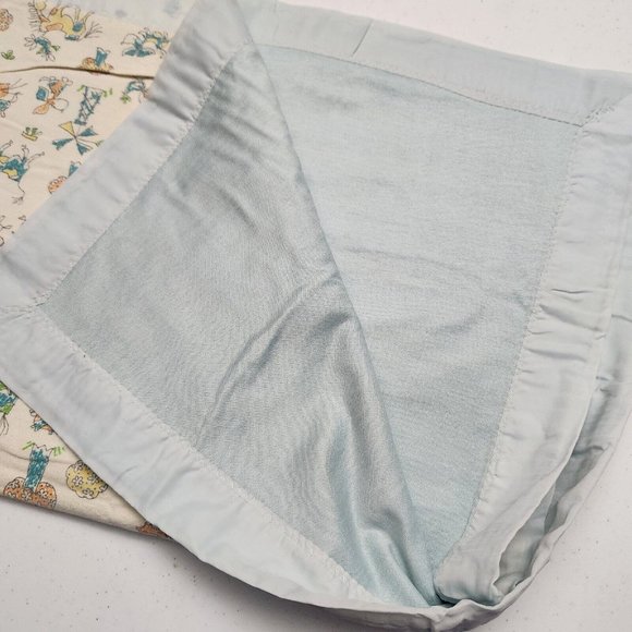 Vintage Cartoon Animal Print Satin Trim Crib Baby Blanket 31” X 44” - Picture 6 of 6